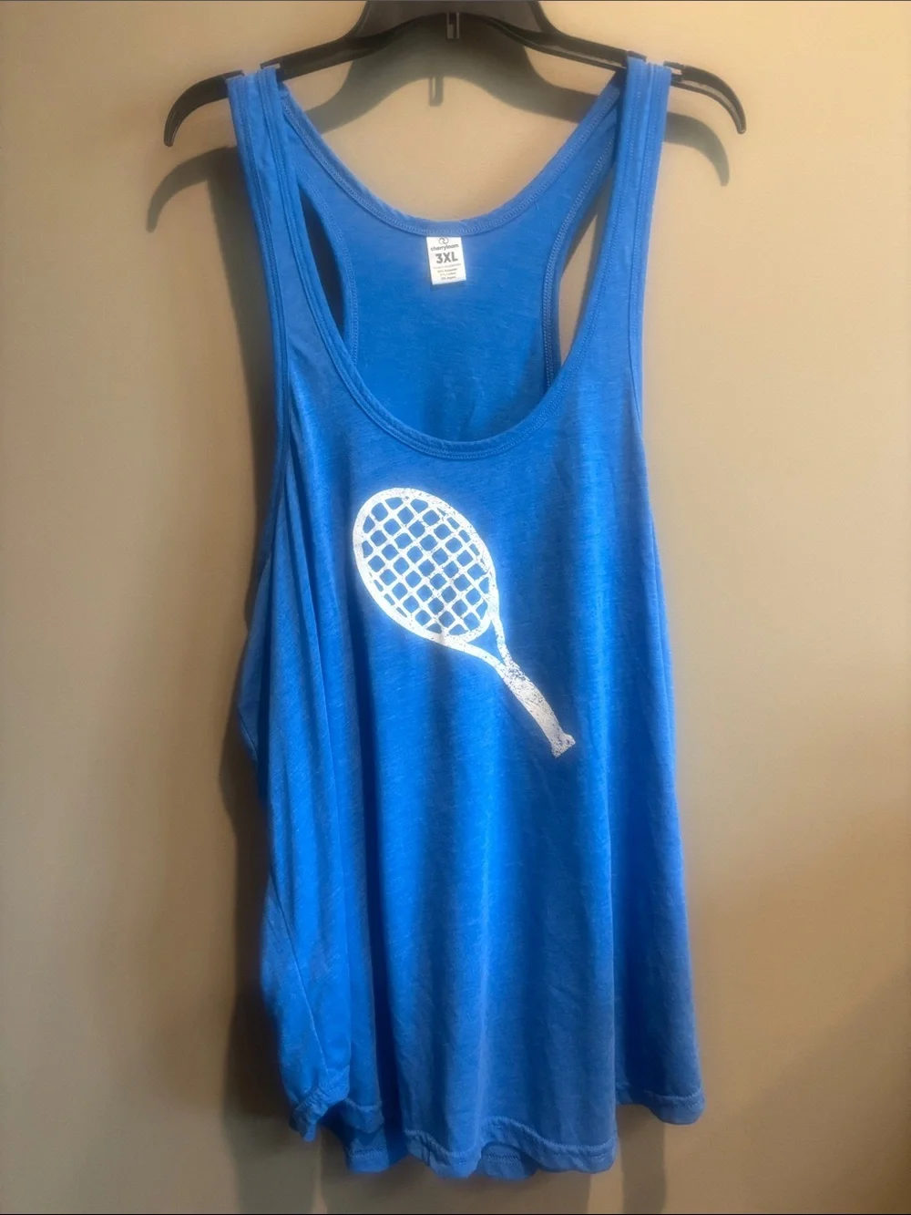 Blue Tennis Racket Razorback Graphic Tank Top - Picture 1 of 5